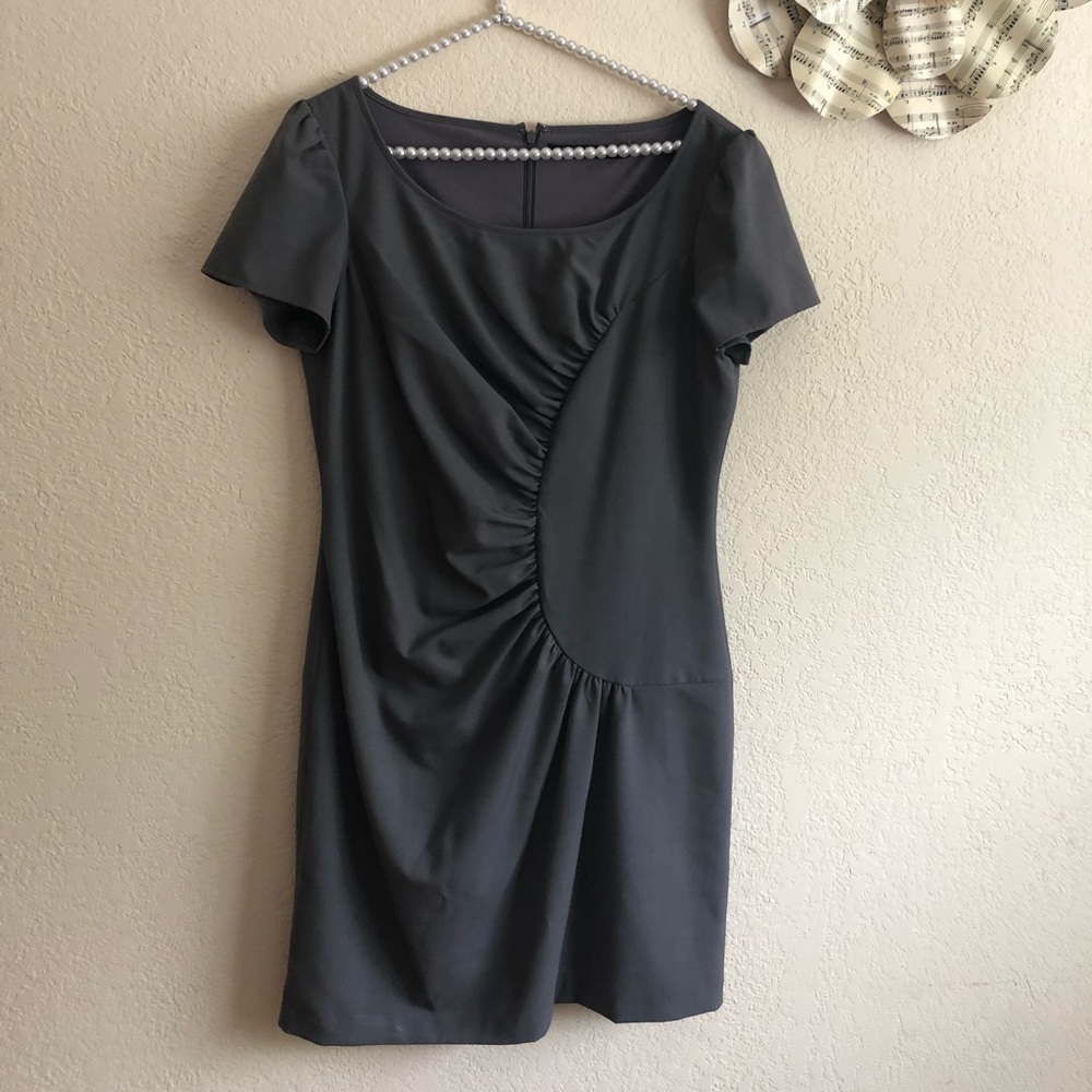 Asymmetrical short sleeves gathered gray dress 12